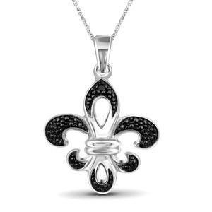JewelonFire Black Diamond Accent Sterling Silver Fleur-de-Lis Pendant