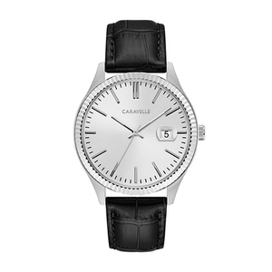 Mens Silver-Tone Black Croc Strap Watch White Dial
