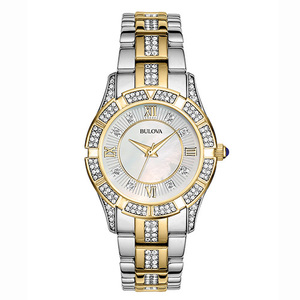 Womens Crystal Two-Tone Bracelet Mother of Pearl Dial