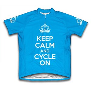Scudo Keep Calm and Cycle On Microfiber Short-Sleeved Cycling Jersey, Blue, 2XL