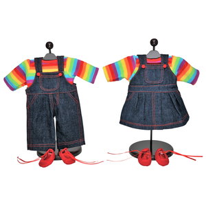 The Queen's Treasures Set of Two 15 Inch Doll Clothes for Bitty Twins Rainbow. Outfit Skirt & Overalls, 2  Shirt and 2 Pair Shoes