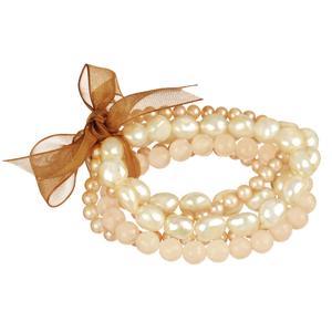 Lita Set Of Five White And Pink Pearls With Rose Quartz Stretch Bracelet